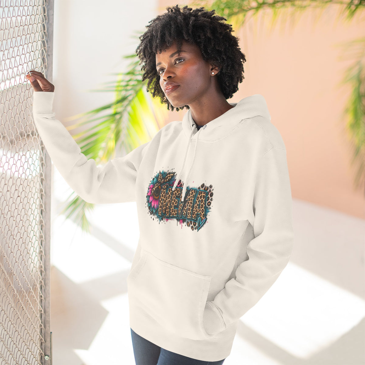 MEMA Leopard Floral Heat Hoodie — Cozy Fleece Pullover with Leopard & Flowers Design