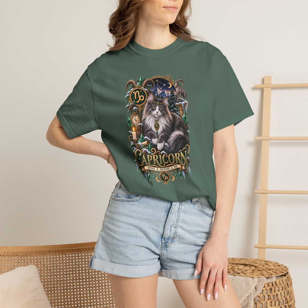 Capricorn Zodiac Norwegian Mountain Cat T-Shirt — Astrological Horoscope Tee