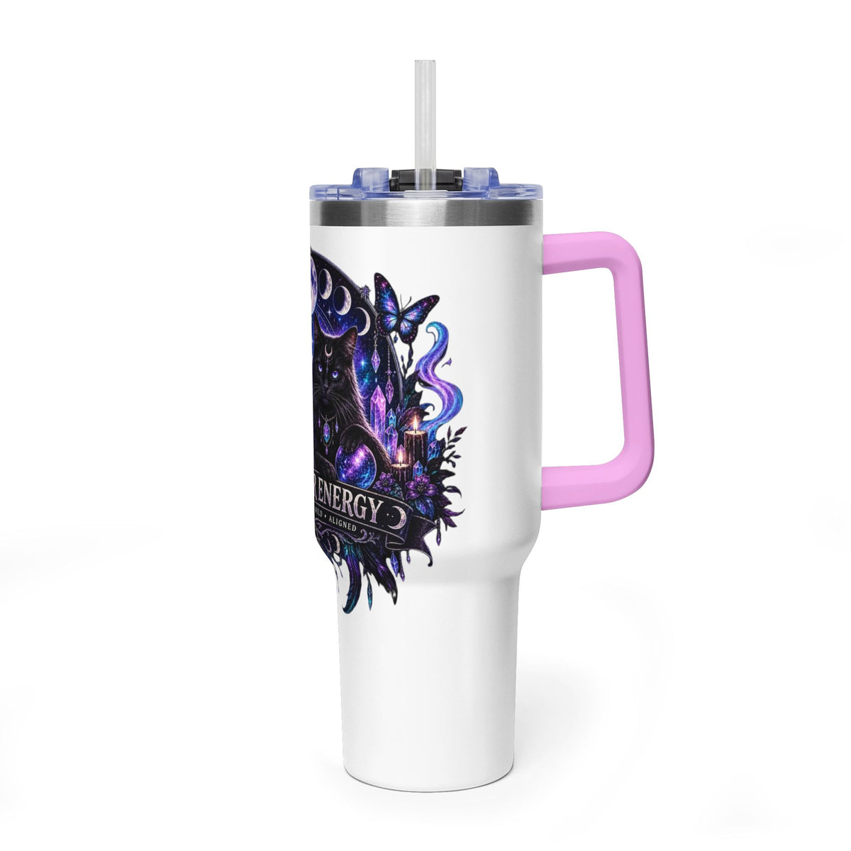 40oz Witchy Cat Thermal Tumbler – 'Own Your Energy' Insulated Travel Mug
