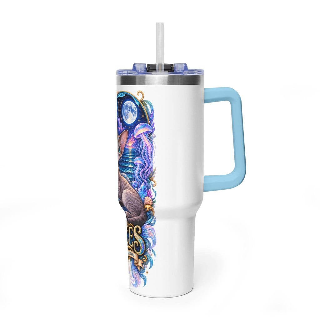 Pisces Devon Rex Cat 40oz Tumbler — Zodiac Vacuum Insulated Travel Cup
