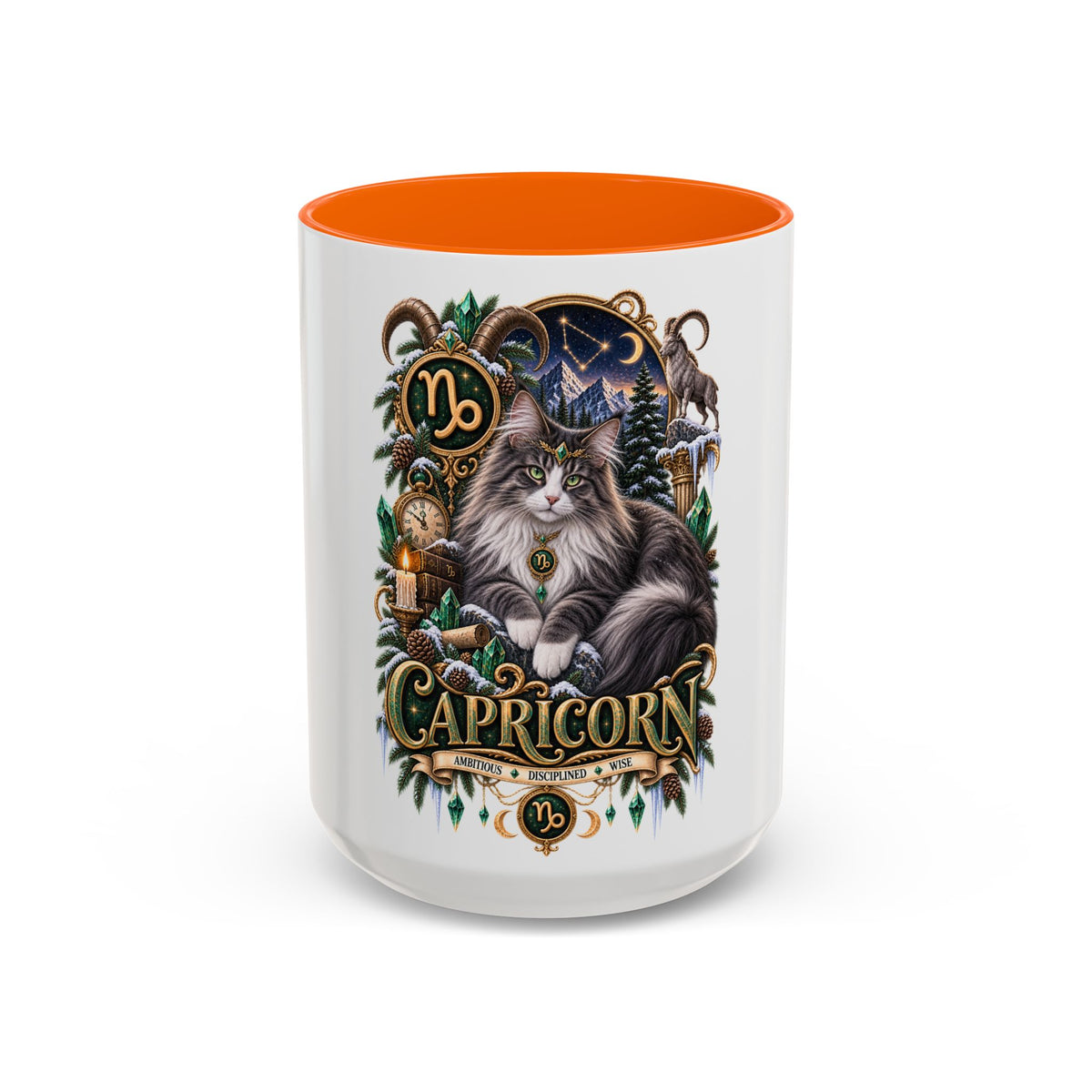 Capricorn Norwegian Forest Zodiac Cat Accent Coffee Mug – Astrology Cat Gift (11/15 oz)