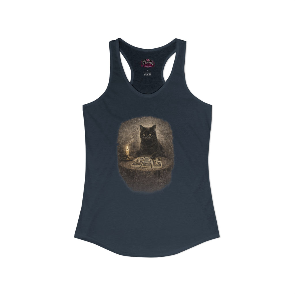 Black Cat reading Tarot Cards Tank