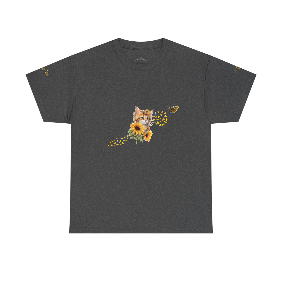 Sunflower Kitten Tee | Butterfly Accent, Floral Cat Shirt
