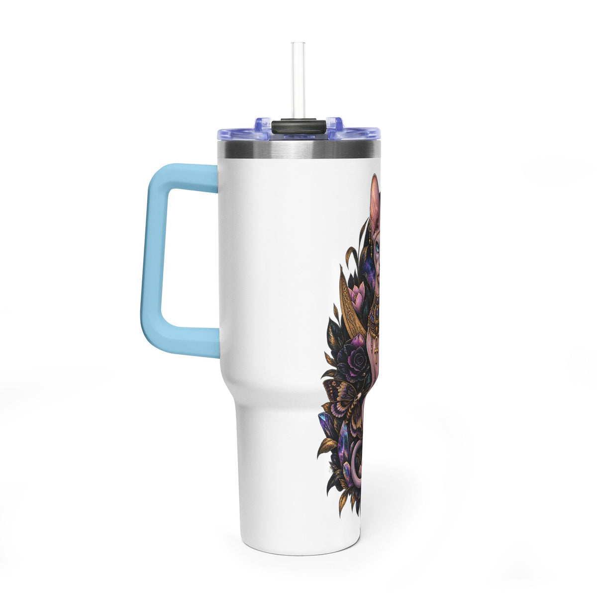 40oz Sphynx Cat Tumbler — Mystical Moon Vacuum Insulated Travel Mug