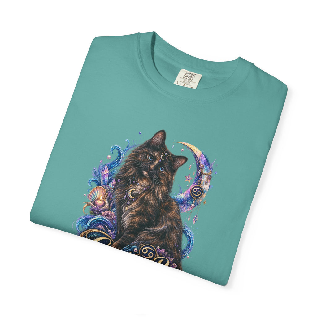 Cancer Zodiac T‑Shirt — Mystical Tortoiseshell   Cat Horoscope Design