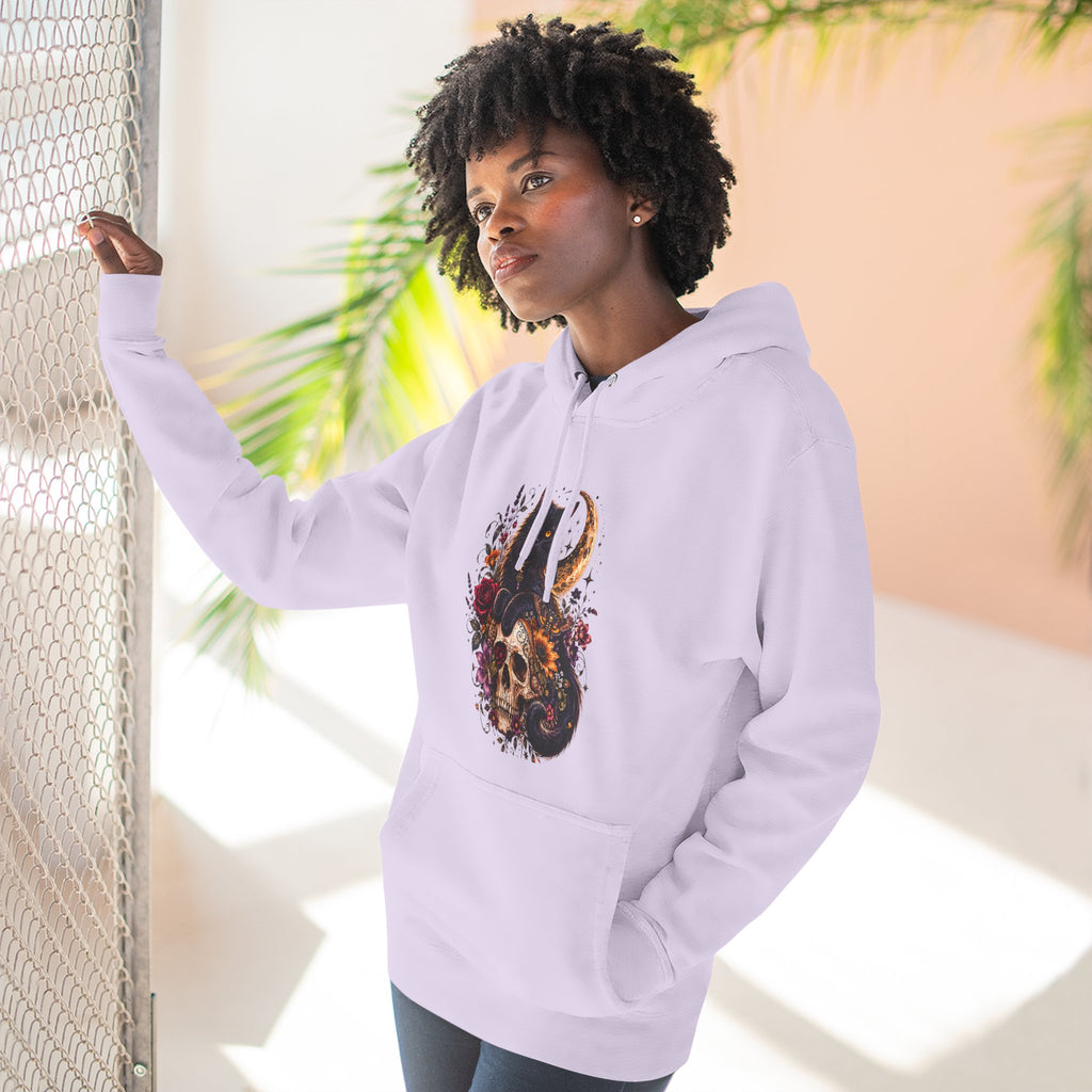Skull & Cat Hoodie — Romantic Gothic Celestial Moon Graphic Fleece Pullover