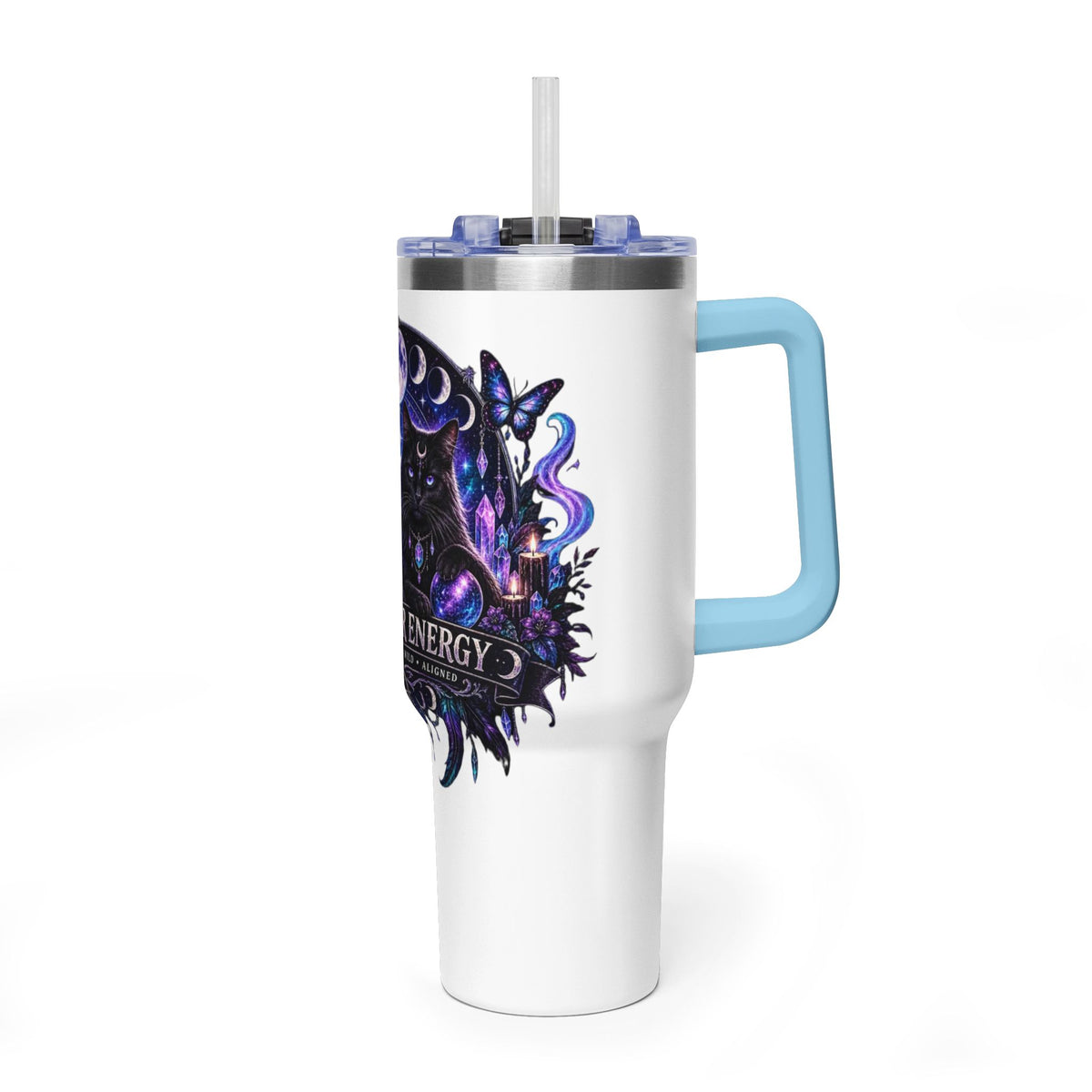 40oz Witchy Cat Thermal Tumbler – 'Own Your Energy' Insulated Travel Mug