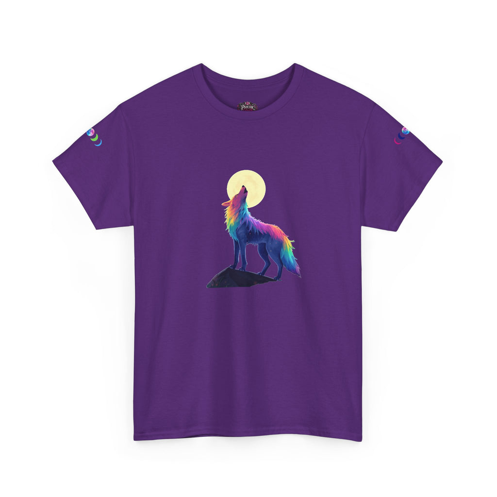 Wolf Moon T‑Shirt — Rainbow Celestial Wolf Graphic Tee