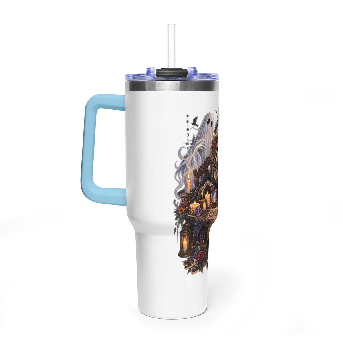 40oz Halloween Witch & Ghost Tumbler – Spooky Cottage Thermal Travel Mug