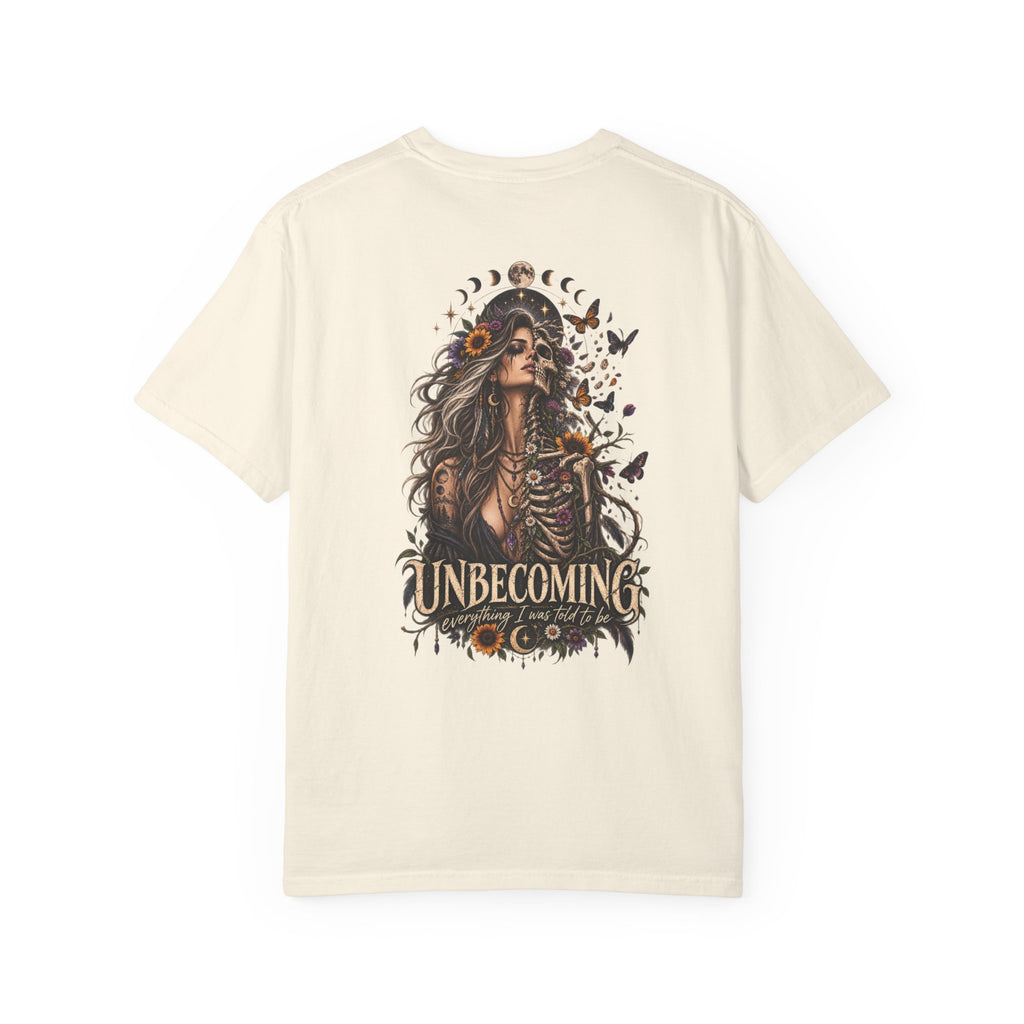 Unbecoming Gothic Moon T‑Shirt — Witchy Skeleton Art Tee