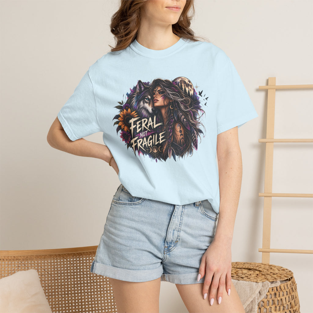 Feral Not Fragile Graphic T-Shirt — Wolf & Woman Nature Art Tee
