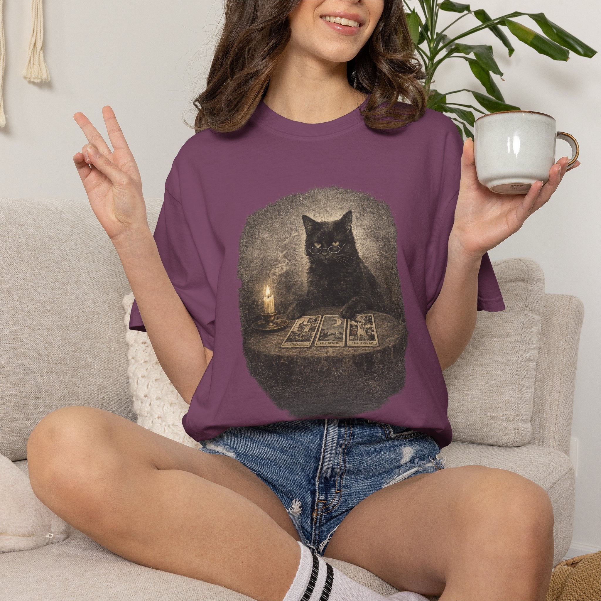 Tarot Cat T-Shirt — Black Cat Fortune Teller Graphic Tee