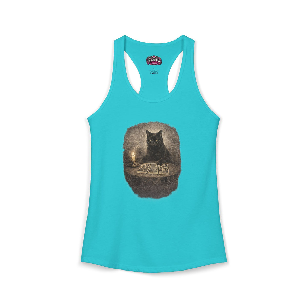 Black Cat reading Tarot Cards Tank