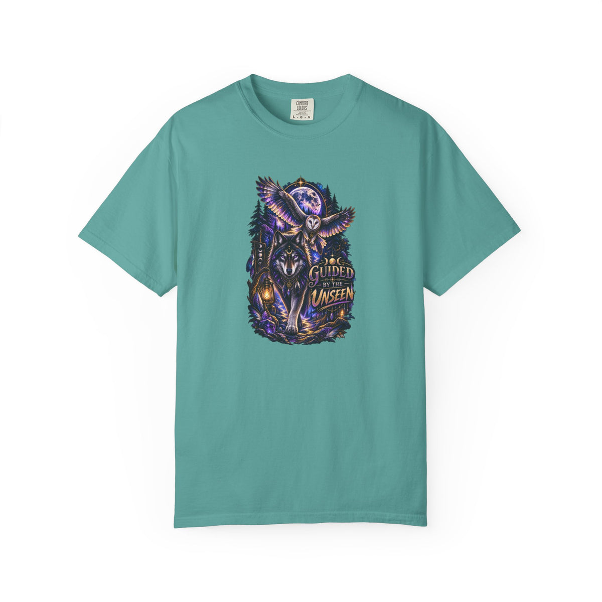 Occult Owl and Wolf Guardian Graphic T-Shirt — 'Guardian of the Unseen' Vintage Night Vibe