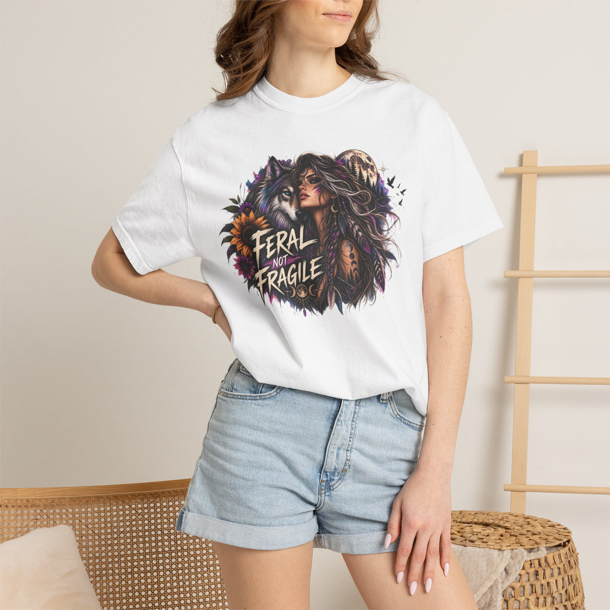 Feral Not Fragile Graphic T-Shirt — Wolf & Woman Nature Art Tee
