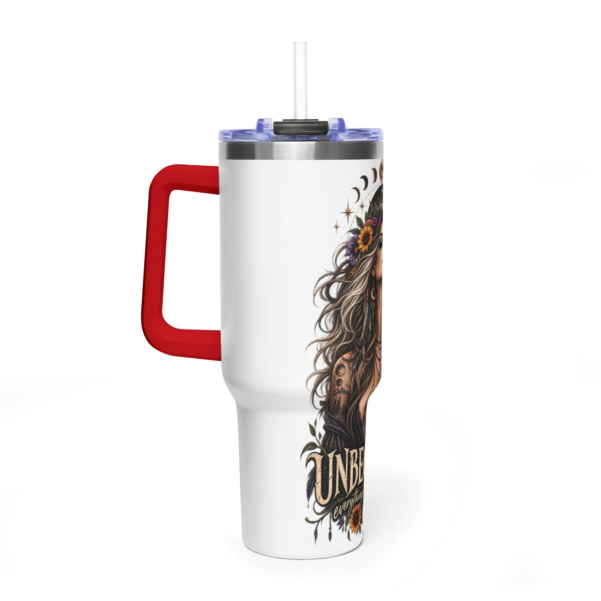 40oz Half human half skeleton Floral butterfly — "Unbecoming" Insulated Travel Cup
