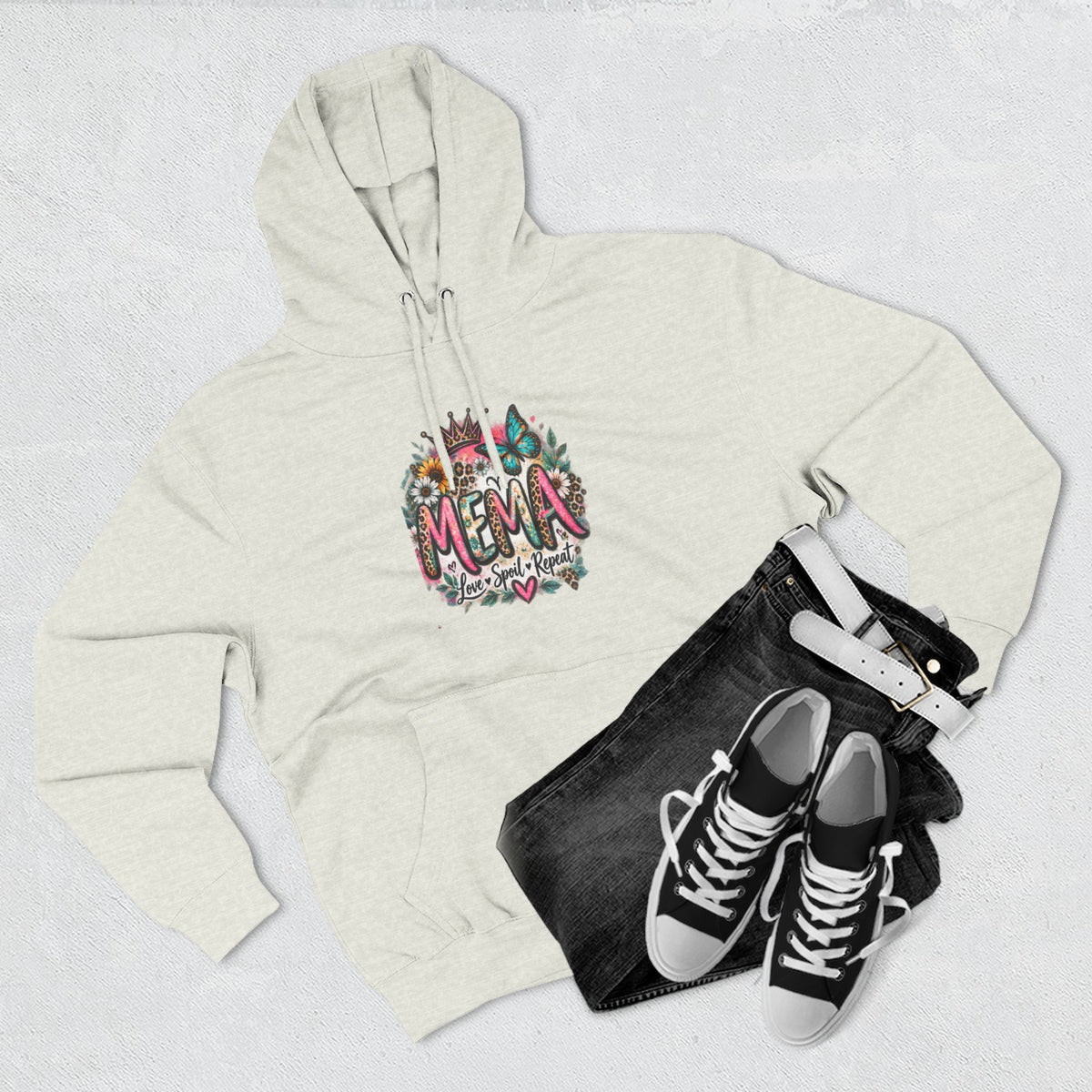 Mema Floral Hoodie — Cozy Fleece Pullover with Sunflower & Succulent Design