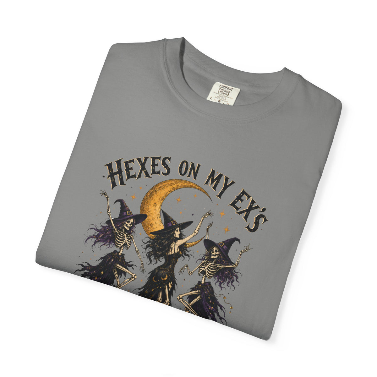 Witches and skeleton Graphic T-Shirt — "Hexes On My Ex's" Moon Witch Tee