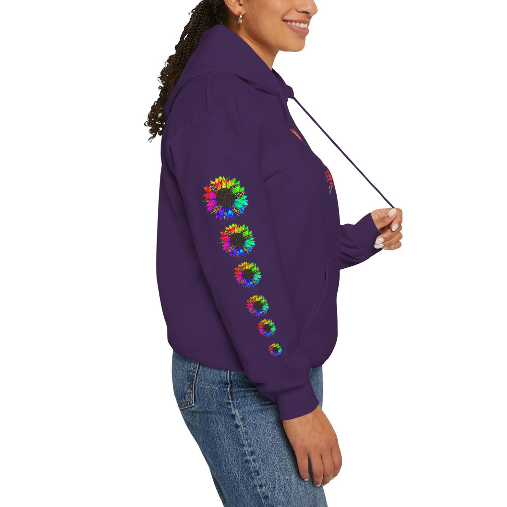 Inspirational Floral Hoodie – "Your Smile is Kind & Beautiful" Rainbow Sunflower Cozy Pullover