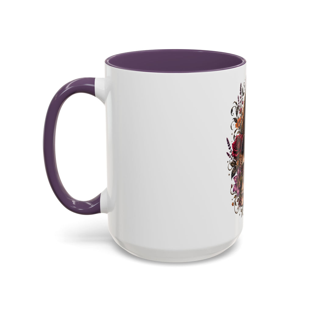 Cat & Skull Accent Coffee Mug — Gothic Black Cat Art Coffee Cup (11/15oz)