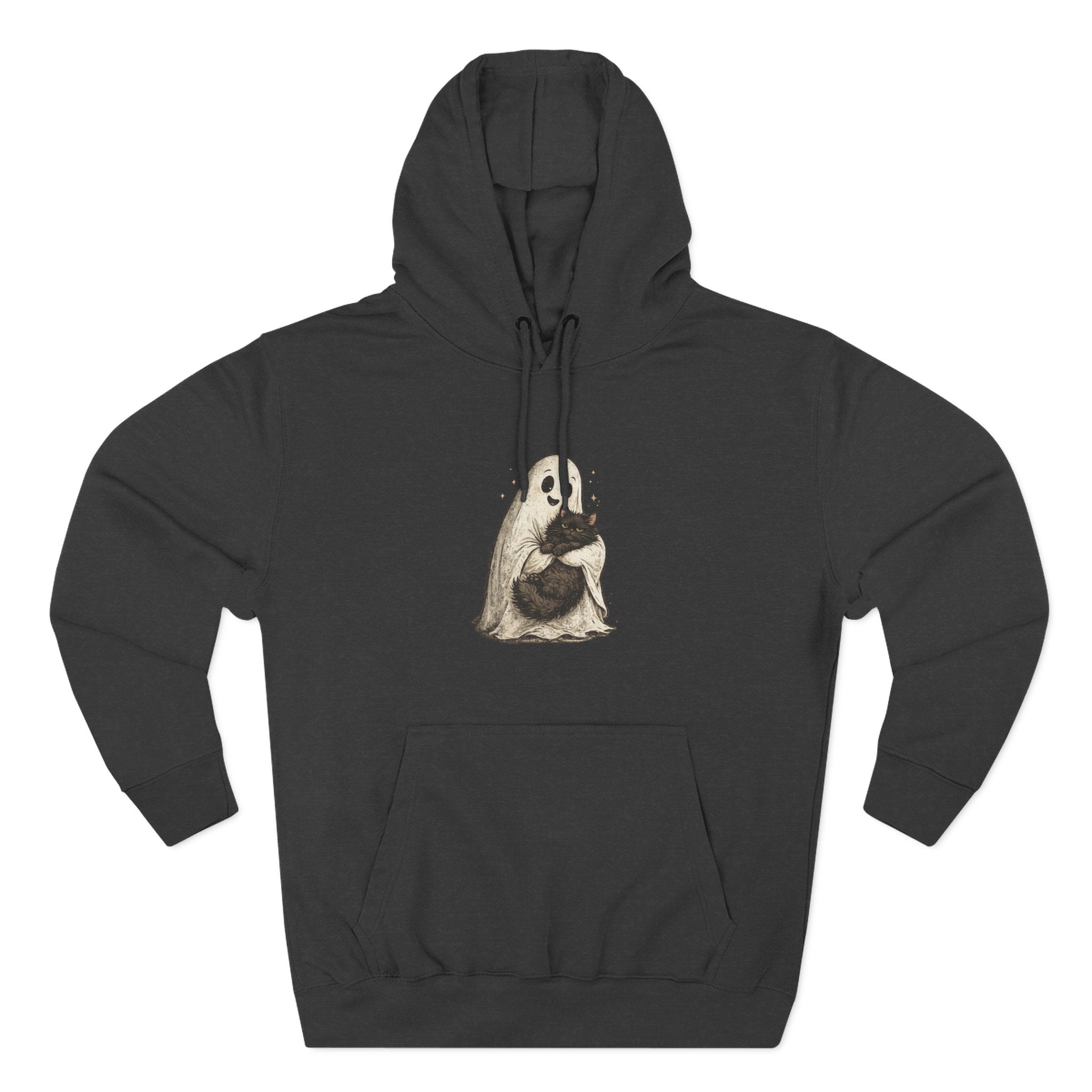 Boo & Meow Ghost Hugging Black Cat hoodie | Cute Spooky Tee Fleece Pullover