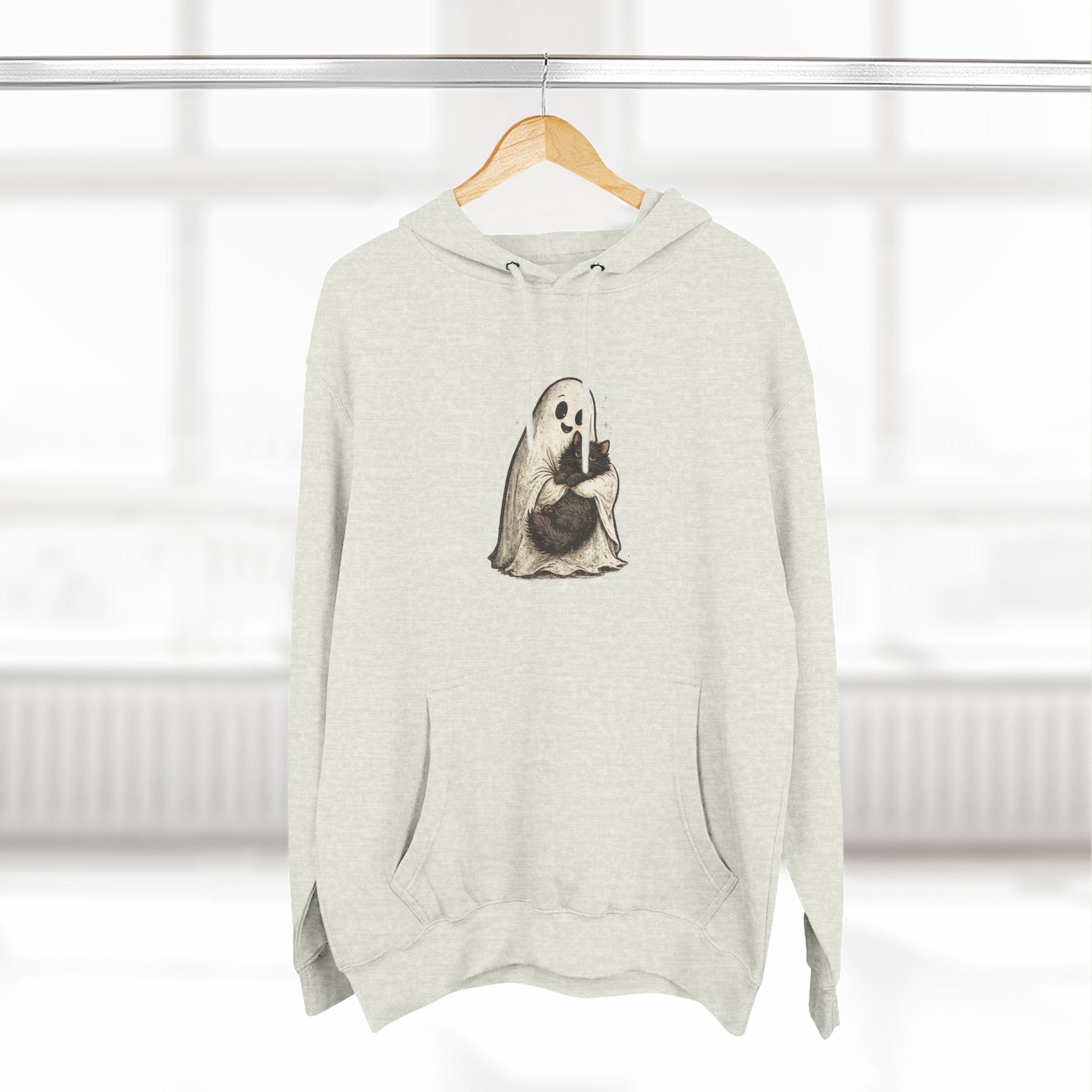 Boo & Meow Ghost Hugging Black Cat hoodie | Cute Spooky Tee Fleece Pullover