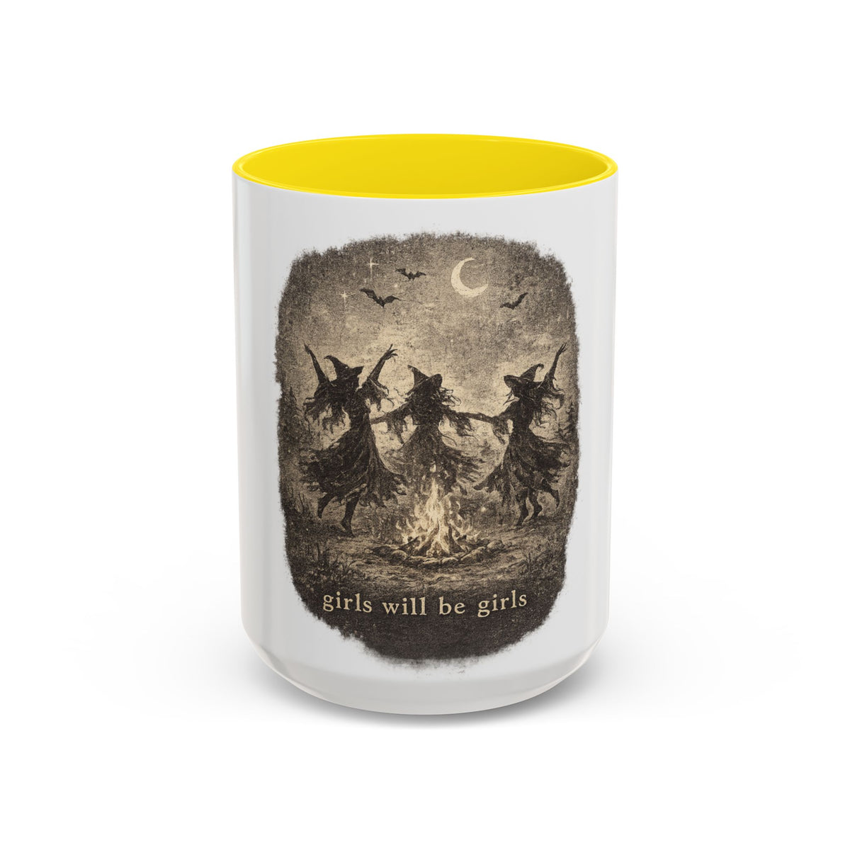 Witch Circle Coffee Mug — "Girls Will Be Girls" Vintage Halloween Accent Mug