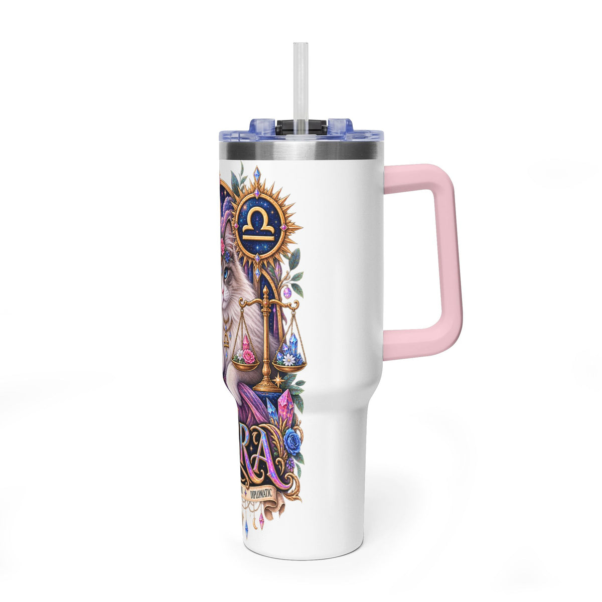Libra Persian Cat 40oz Vacuum Tumbler — Zodiac Thermal Travel Mug