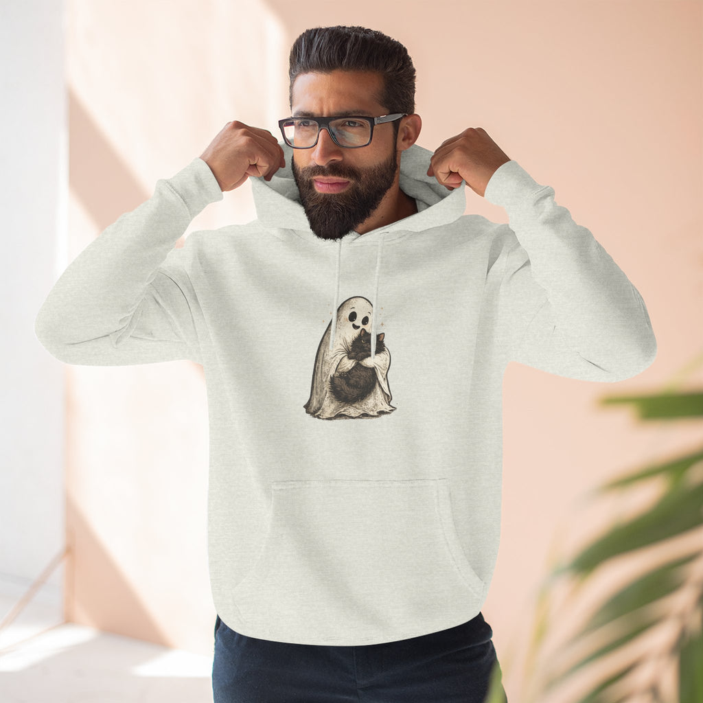 Boo & Meow Ghost Hugging Black Cat hoodie | Cute Spooky Tee Fleece Pullover