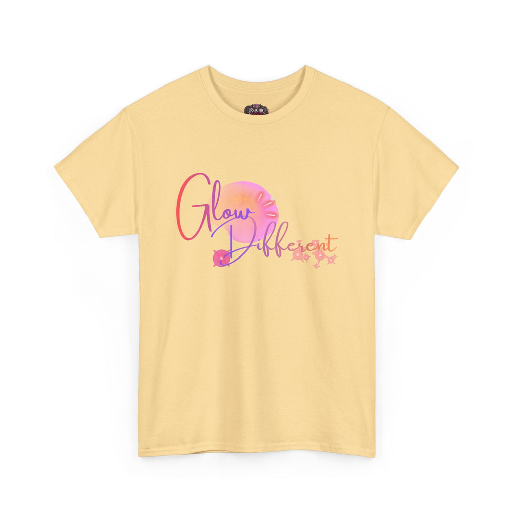 Glow Different Tee — Inspirational Pastel Script Graphic T-Shirt