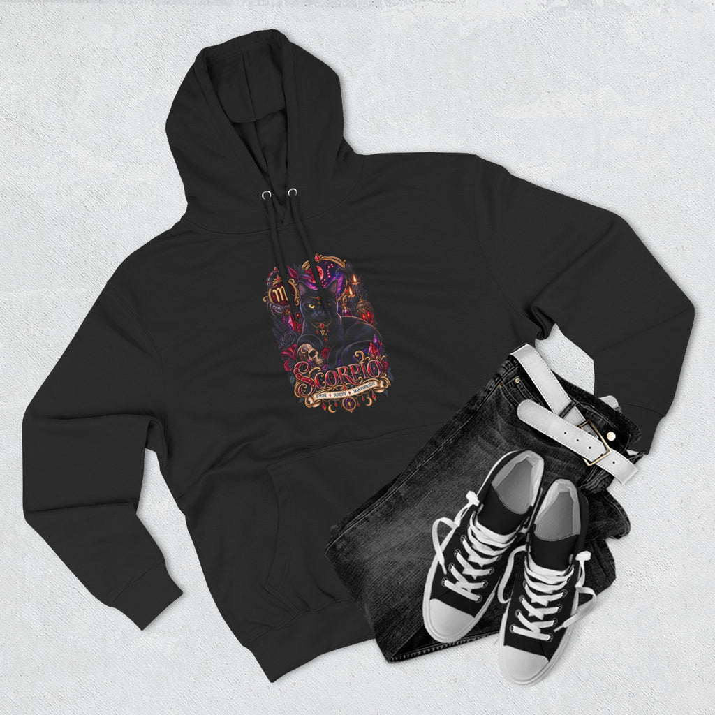 Scorpio Bombay Black Cat Floral Zodiac Hoodie — Intricate Scorpion Zodiac Sign