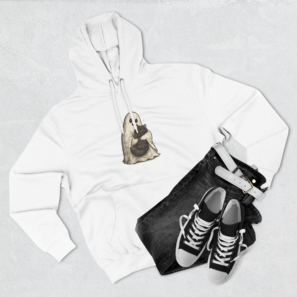 Boo & Meow Ghost Hugging Black Cat hoodie | Cute Spooky Tee Fleece Pullover