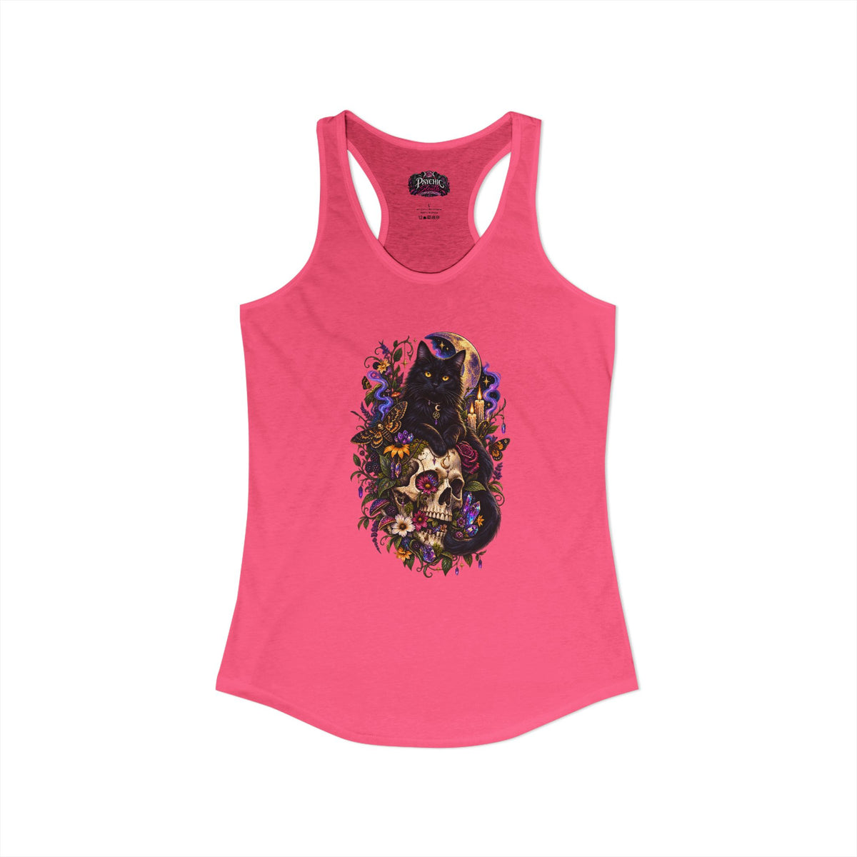Gothic Black Cat Floral Skeleton Tank