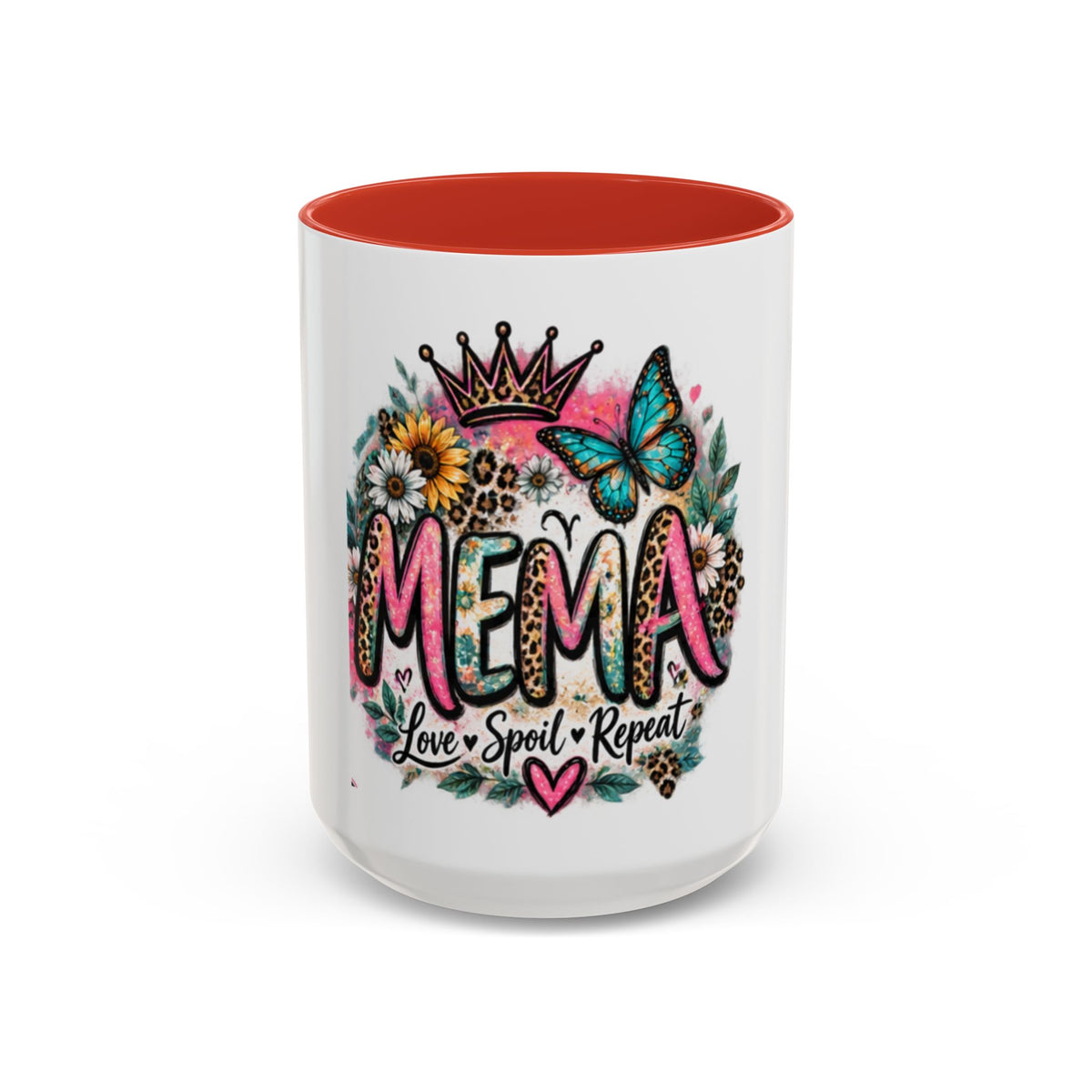 Mema Floral Accent Coffee Mug – 'Mema' Crown, Butterflies & Sunshine Design (11/15 oz)