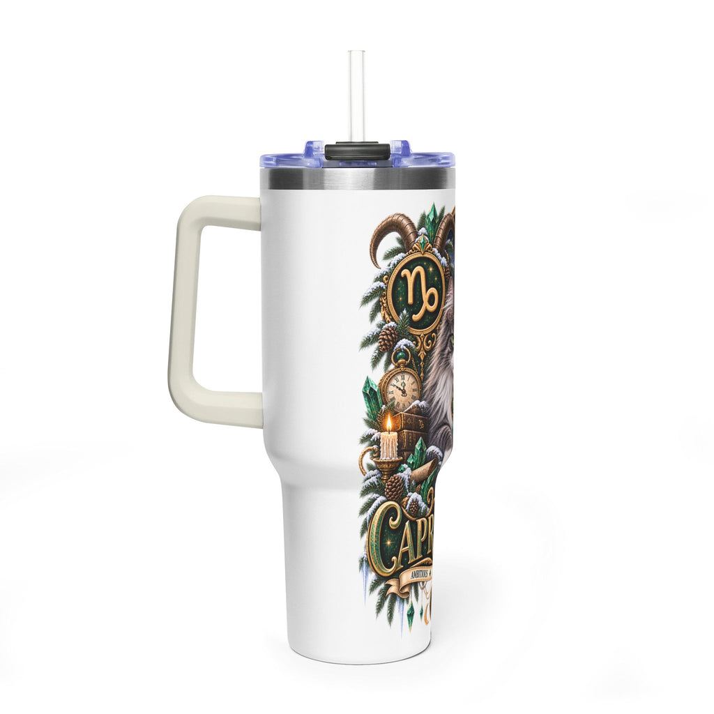 Capricorn Norwegian Forest Cat 40oz Vacuum Tumbler — Zodiac Travel Mug with Handle