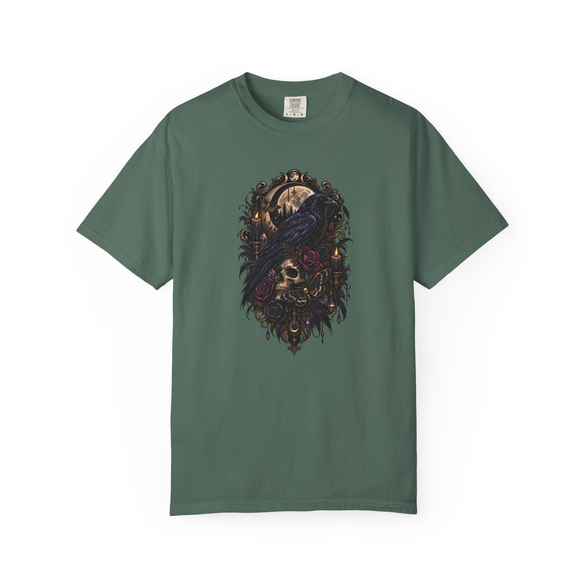 Skull & Crow Graphic Tee — Gothic Vintage Skull with Raven Design