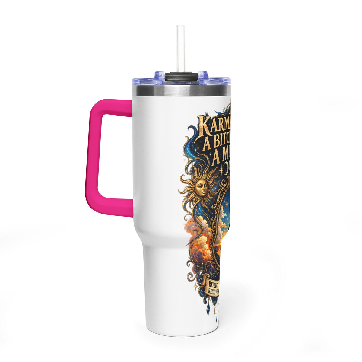Karma Mirror 40oz Vacuum Tumbler – Celestial Sun & Moon Thermal Cup