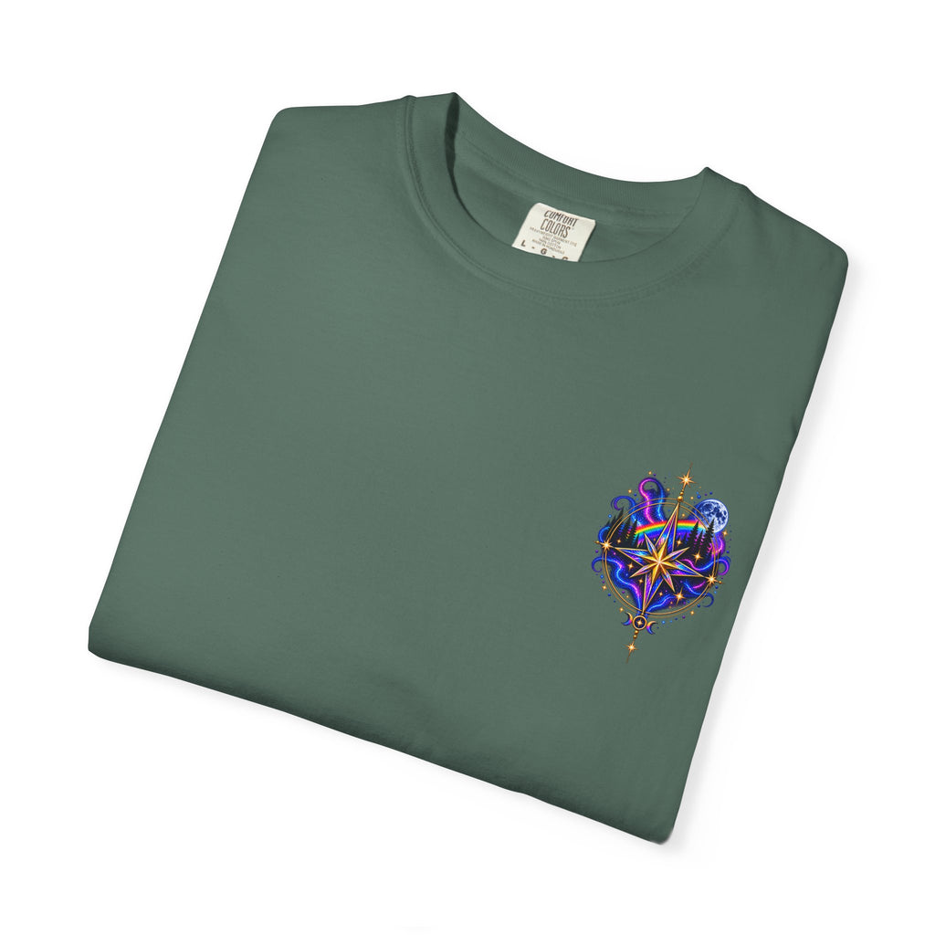 T-Shirt — "Guided by Light, Bound to Truth" Cosmic Forest Graphic