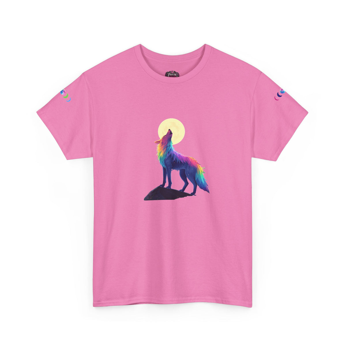 Wolf Moon T‑Shirt — Rainbow Celestial Wolf Graphic Tee