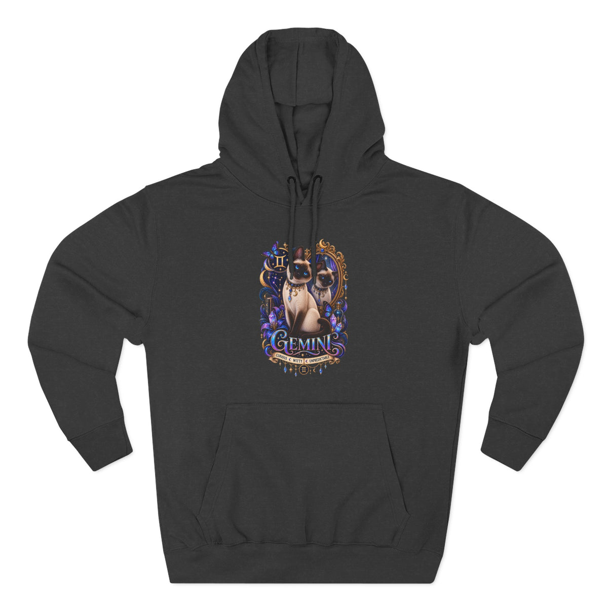 Gemini Siamese Zodiac Hoodie — Mystical Celestial Cat Astrology Design