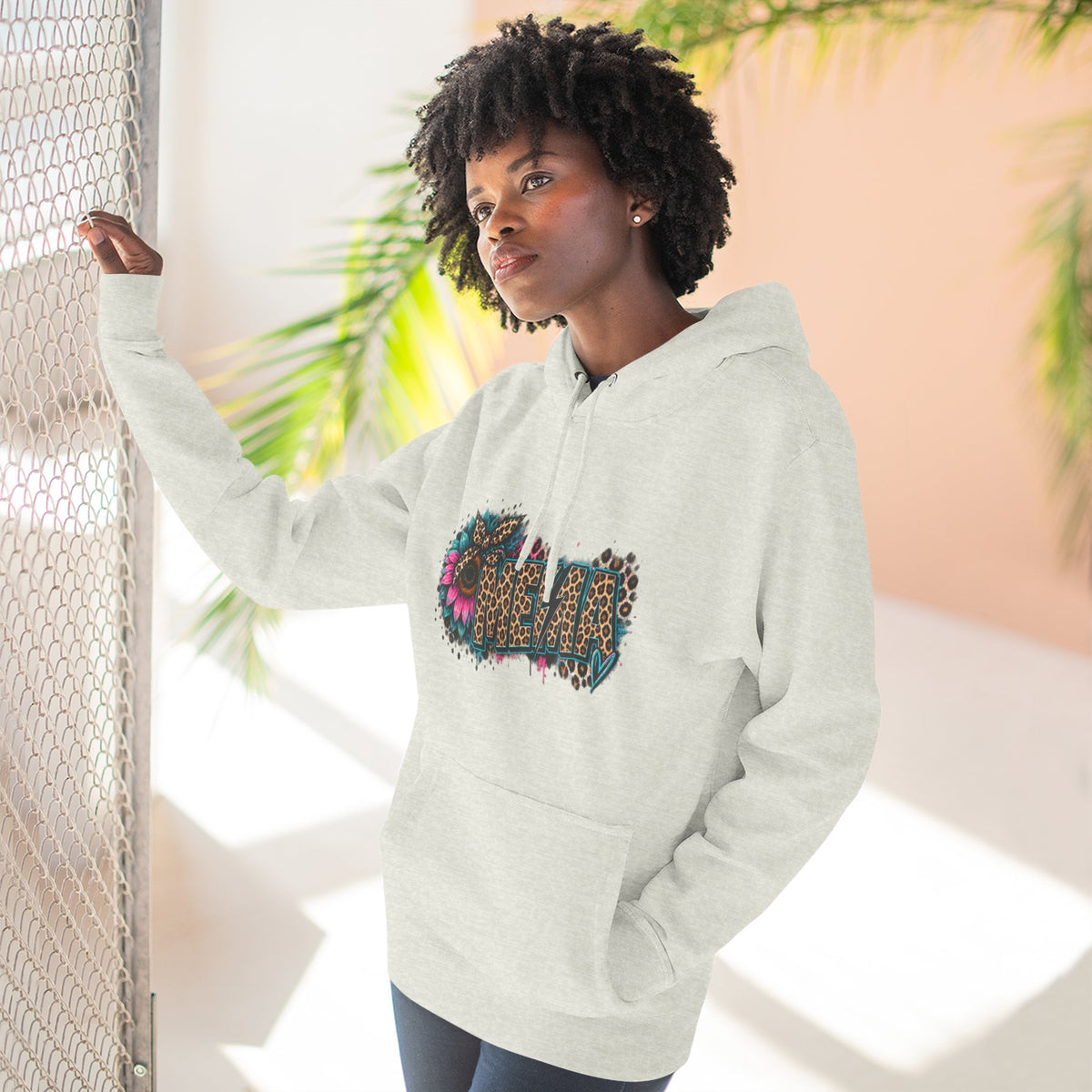 MEMA Leopard Floral Heat Hoodie — Cozy Fleece Pullover with Leopard & Flowers Design