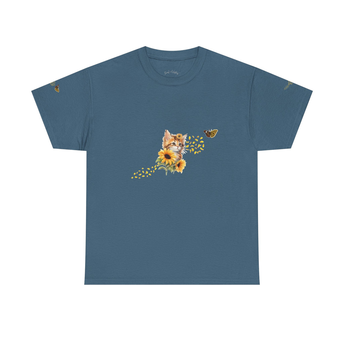 Sunflower Kitten Tee | Butterfly Accent, Floral Cat Shirt