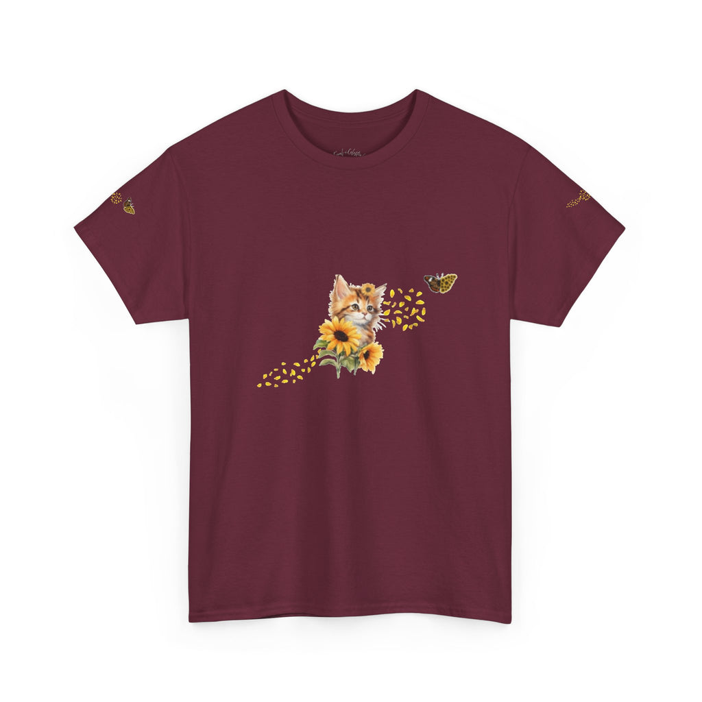 Sunflower Kitten Tee | Butterfly Accent, Floral Cat Shirt