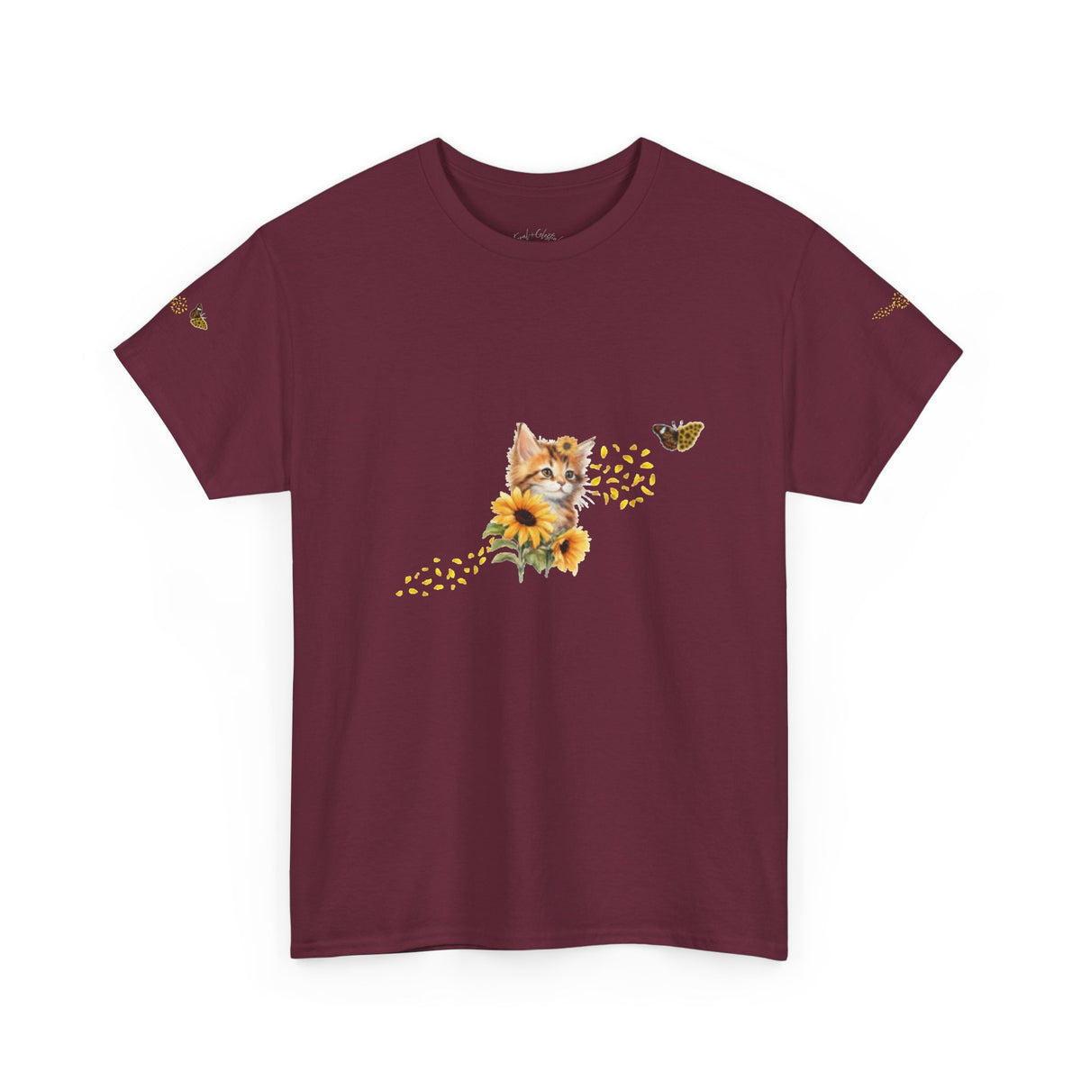 Sunflower Kitten Tee | Butterfly Accent, Floral Cat Shirt