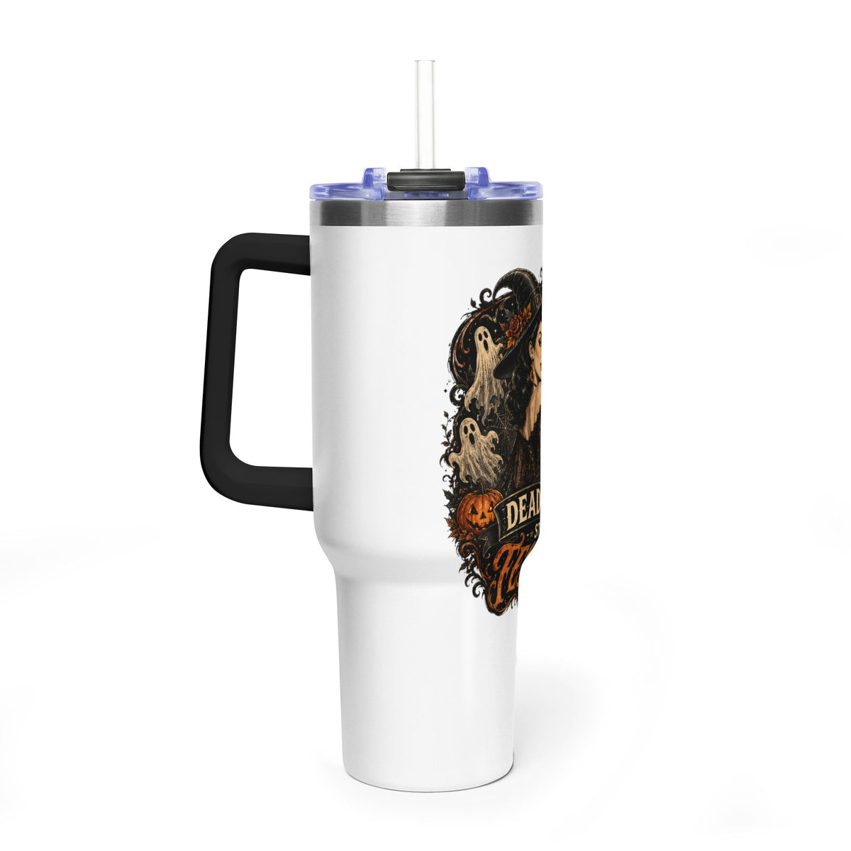 40oz Halloween Tumbler — "Dead Tired, Still Festive" Thermal Cup