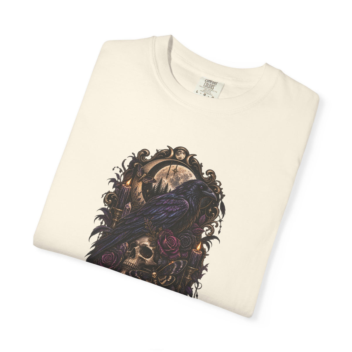 Skull & Crow Graphic Tee — Gothic Vintage Skull with Raven Design