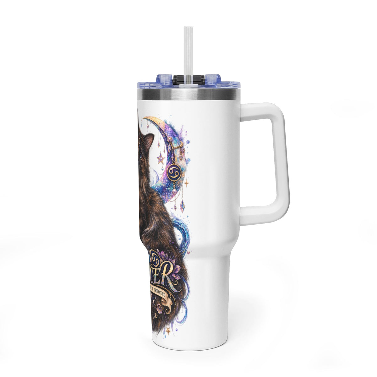 Cancer Zodiac Tortoiseshell Cat 40oz Vacuum Tumbler – Astrology Cat Lover Travel Mug