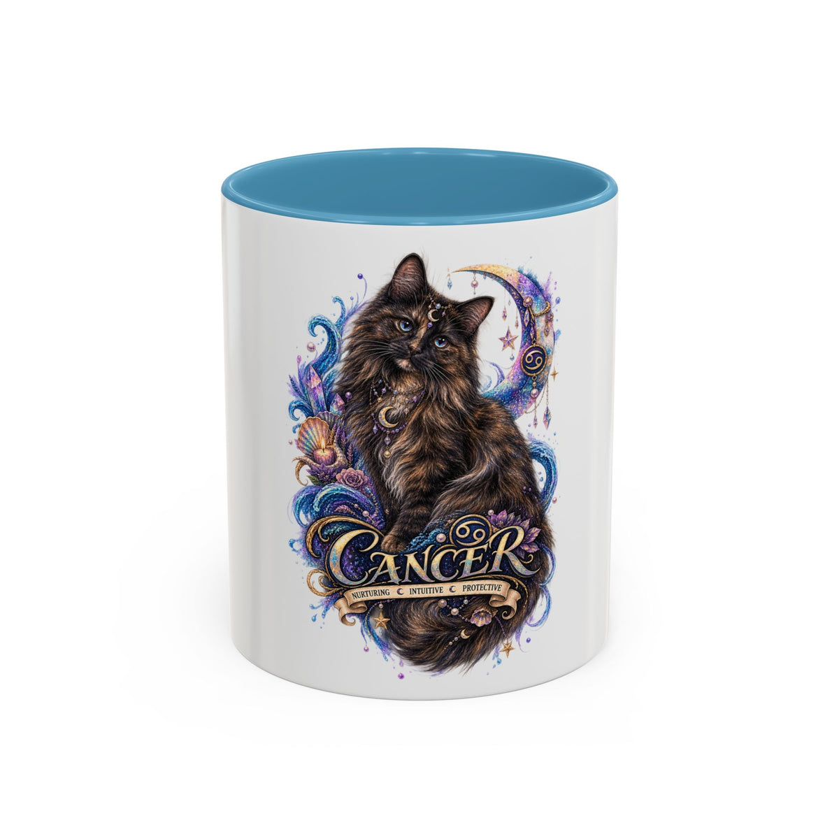 Cancer Zodiac Tortoiseshell Cat Accent Coffee Mug – Astrological Cat Lover Gift (11/15oz)