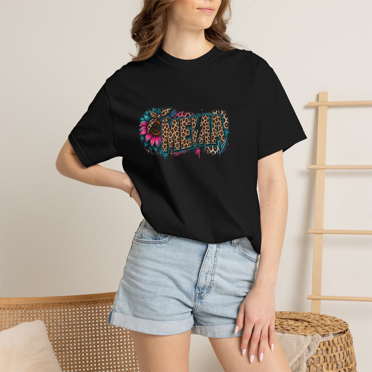 MEMA Leopard Floral Logo T-Shirt — Vintage Animal Print Graphic Tee