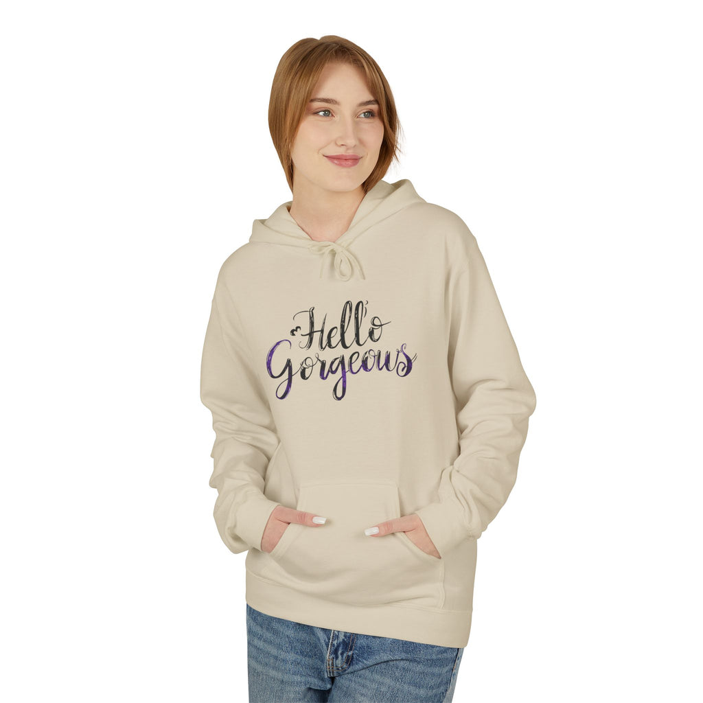 Hello Gorgeous Hoodie — Feminine Script Pullover for Women, Cute Gift for Friends & Self-Care